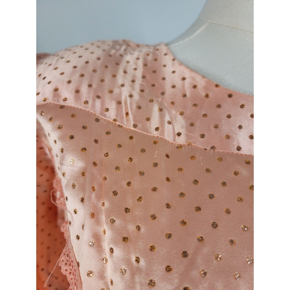 Vintage Homemade Homecoming Mid 80s Party Dress Peach Lace Sheath Peplum S - Picture 14 of 17